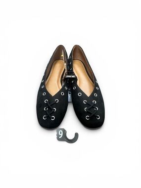 Otherwild Black Lace-Up Ballet Flats Black Suede Grommet Ballet